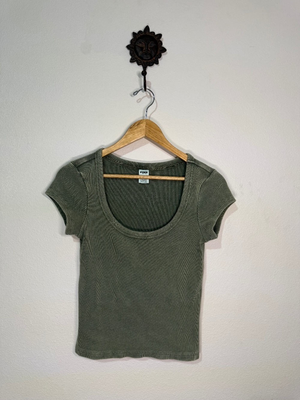 PINK Ribbed Scoop Neck Baby Tee